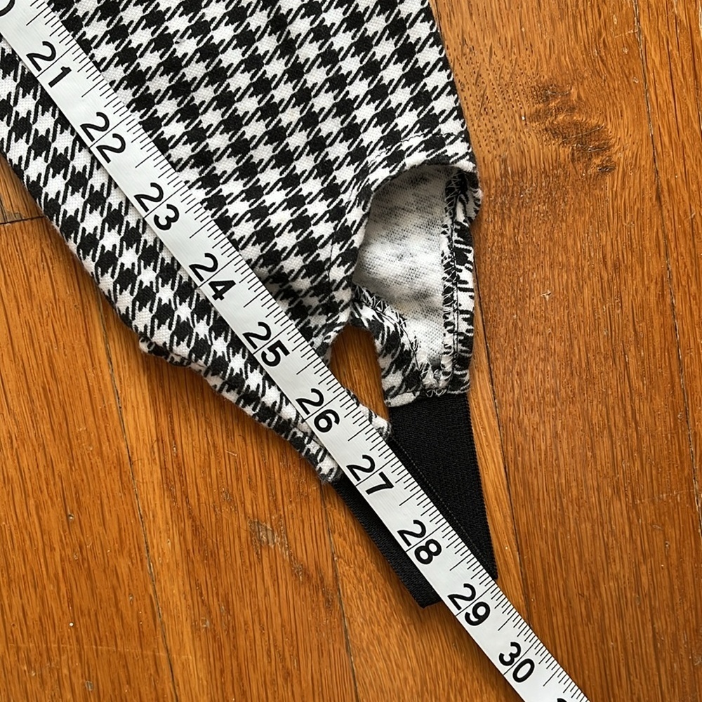 80s Vintage Stirrup Leggings Black & White Checker Herringbone Cotton Blend - Picture 9 of 11